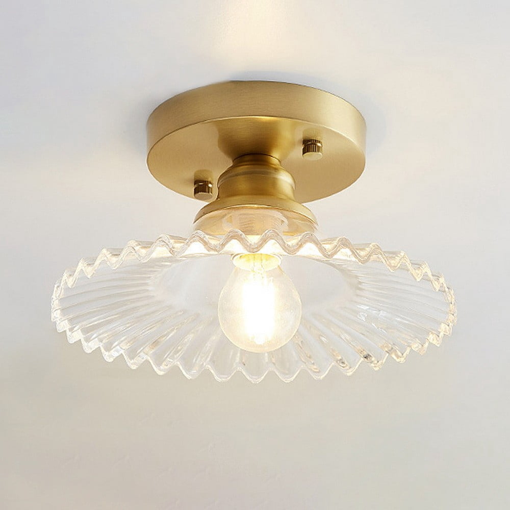 Litfad 1 Light Ceiling Lamp Flared Semi Flush Light Industrial Clear Ribbed Glass Ceiling Mount Light LED Close to Ceiling Light,Clear