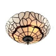 Litfad 16 3 Lights Tiffany Style Bowl Shade Flush Mount Ceiling Lamp Light Fixture Stained Glass Chandeliers for Indoor Bedroom