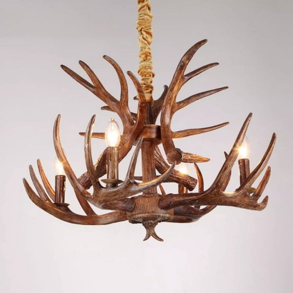 Litfad 4-Light Rustic Antler ChandelierDeer Antler Hanging Light Fixture for Living Room Dining Room Kitchen