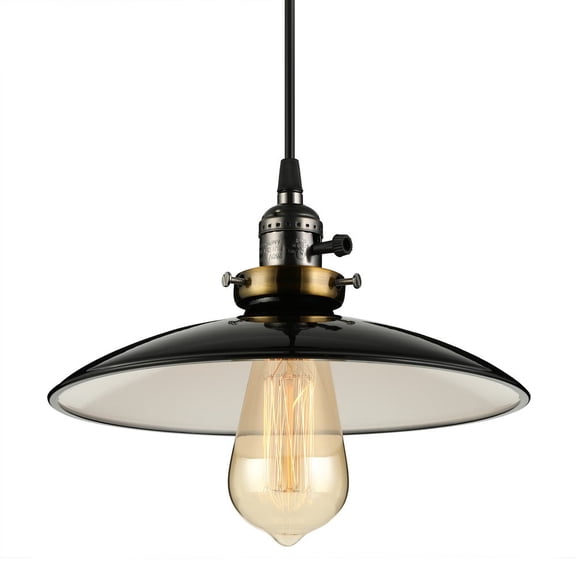 Litfad Antique Style Farmhouse Metal Barn Ceiling Lighting LED Pendant Lamp Home Decor,Black