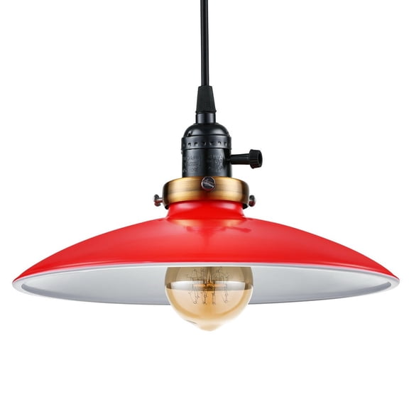 Litfad Antique Style Farmhouse Metal Barn Ceiling Lighting LED Pendant Lamp Home Decor,Red