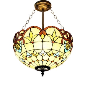 Litfad Baroque Stained Glass Chandelier Vingtage Tiffany Inverted Pendant Ceiling Light,Orange