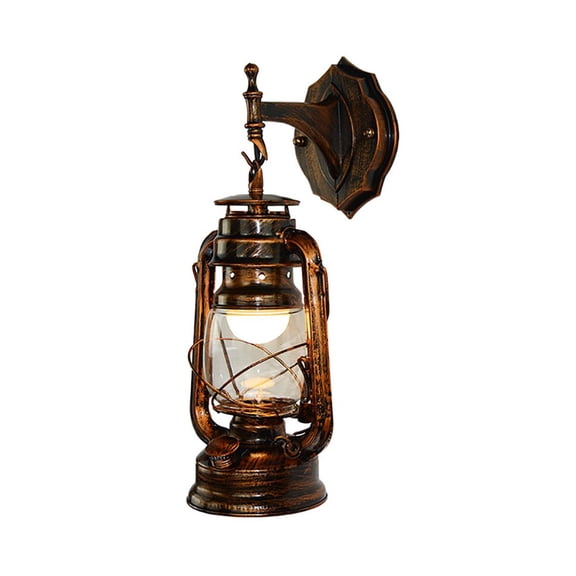 Litfad Farmhouse Retro Wall Light Lantern Wall Lighting Wall Light Sconce in Antique Copper,Country Style Wall Hanging Lamp for Courtyard Bedroom Corridor Staircase Restaurant Porch