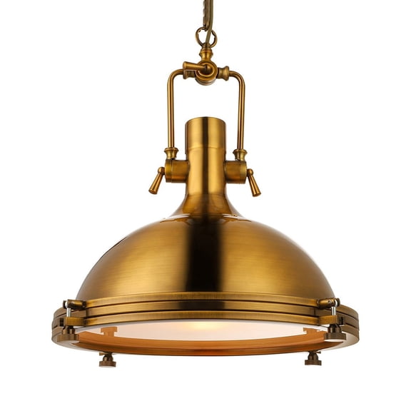 Litfad Industrial Nautical Gold Pendant Light in Dome Shade 18" Wide Single Light Hanging Lamp with Frosted Diffuser