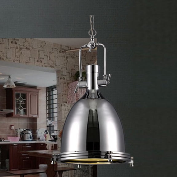Litfad Industrial Nautical Pendant Light 14" Wide Single Pendant with Frosted Diffuser Mounted Fixture in Chrome