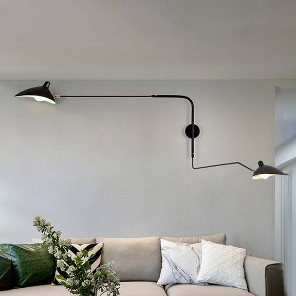 Litfad Litfad Modern Swing Wall Sconce 2-Light Black Wall Adjustable Lamp Indoor Wall Lighting Fixtures for Living Room Bedside Garage Porch Cafe Club ,59''