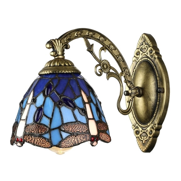 Litfad Litfad Tiffany Style Multi-Color Dragonfly Stained Glass Wall Sconce Lamp Light, 1-Light,no Pull Chain