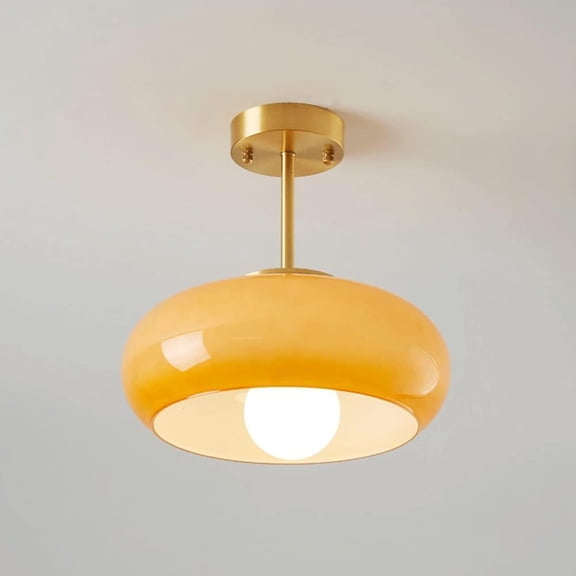 Litfad Mid-Century Bauhaus Semi Flush Mount Ceiling Light Round Glass Ceiling Light Home Lighting for Kitchen Dining Room,Orange