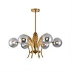 Litfad Mid Century Milk Glass Chandelier Gold G9 Pendant Light Industrial Metal Adjustable Farmhouse Large Globe Semi Flush Mount Light Fixture for Dining Room Kitchen Indoor,Smoke Gray
