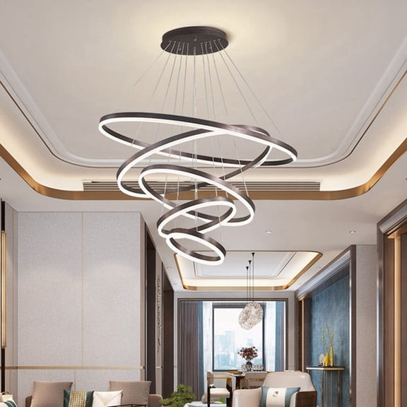 Litfad Modern 5 Rings LED Chandelier Pendant Light Brown Finish Spiral Circular Ceiling Light Fixture for Living Room Dining Room