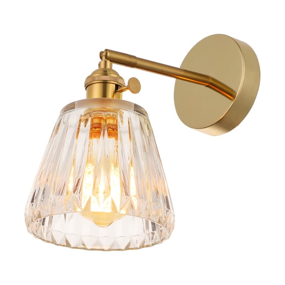 Litfad Modern Chic Conical Wall Light Ribbed Glass Single Light Decorative Wall Mount Fixture in Brass