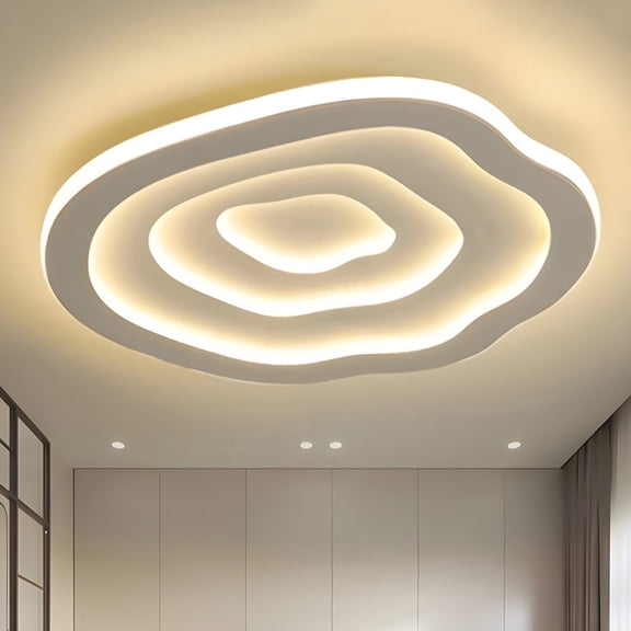 Litfad Modern Clound Design LED Celing Light 23.5 Warm Light Chandelier Ripple Acrylic Flush Mount Lamp for Kids Room