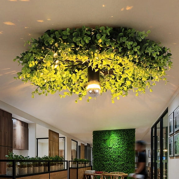 Litfad Modern Creative Flush Mount Ceiling Light with Artificial Plant Hotel Restaurant Decoration Ceiling Lamp Lighting