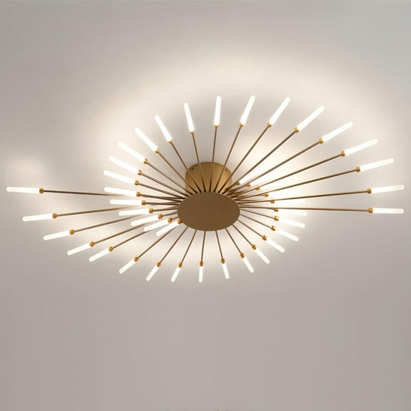 Litfad Modern Gold LED Flush Mount Ceiling Light Firework Sputnik Close to Ceiling Light Fixture Semi Flush Ceiling Lamp for Living Room