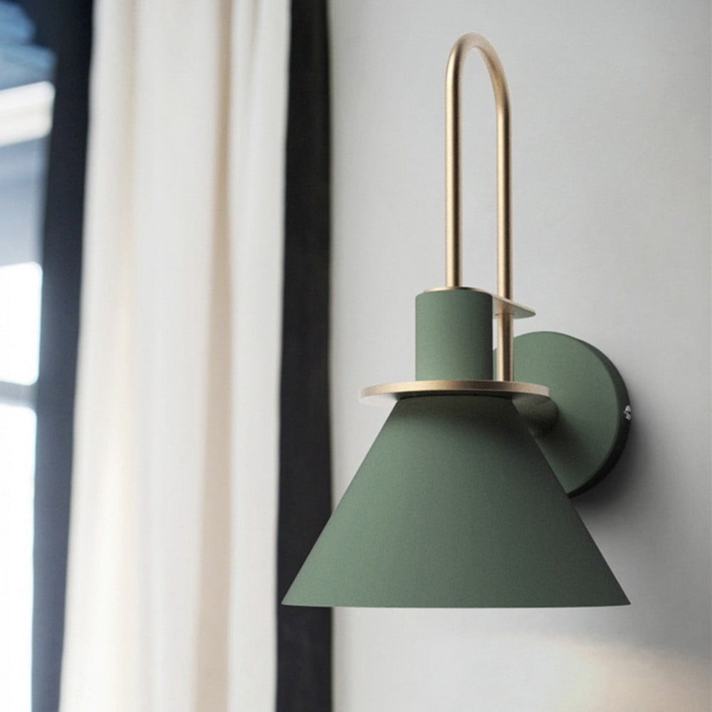 Litfad Modern Style Wall Sconces Light Fixtures Green Metal Cone Shade Wall Mounted Light Gooseneck Arm for Bedroom Living Room Porch Foyer