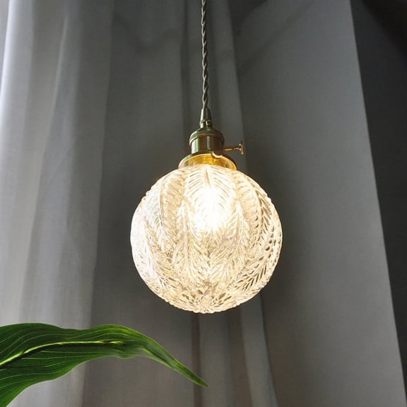 Litfad Nordic Style Leaves Pattern Pendant Light Smoke Gray Ribbed Glass Ceiling Light for Kitchen Island Lighting,White