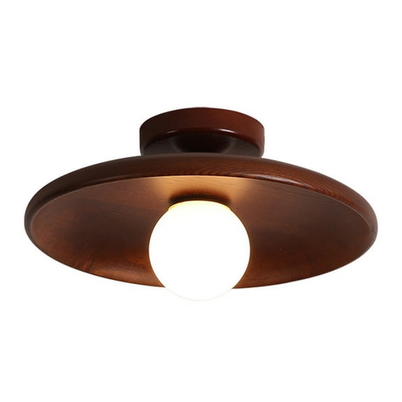 Litfad Nordic Walnut Wood Flush Mount Ceiling Light Fixture White Glass Shade Ceiling Lamp for Bedroom Dining Room Corridor