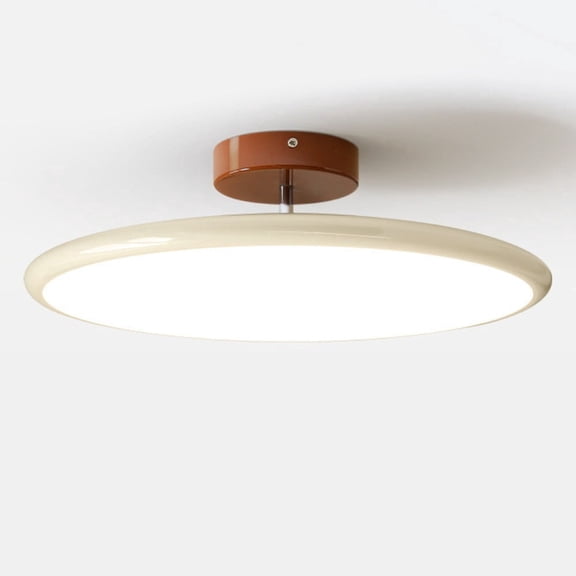 Litfad Retro Cream UFO Disc LED Flush Mount Ceiling Light Minimalist Round Dimmable Close to Ceiling Lamp for Bedroom Kitchen Entryway