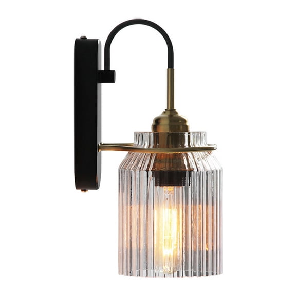 Litfad Retro Mug Shaped Bedside Wall Light Clear Ribbed Glass Wall Lamp Arched Arm Sconces
