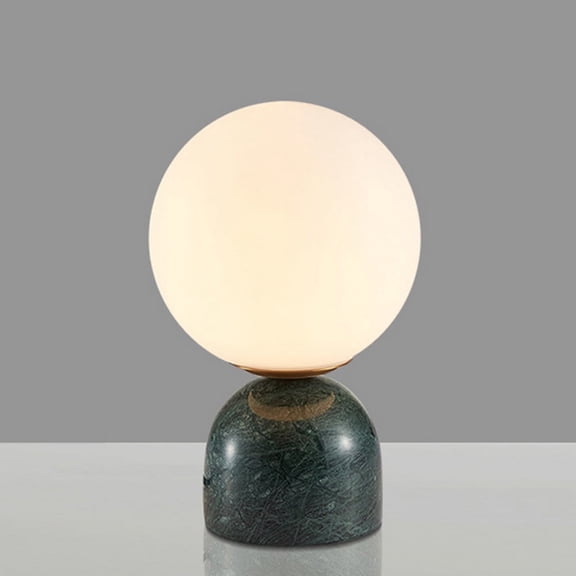 Litfad Sphere Table Lighting Nordic Style Frosted Glass Single-Bulb Bedside Nightstand Lamp with Dome Marble Base ,Green