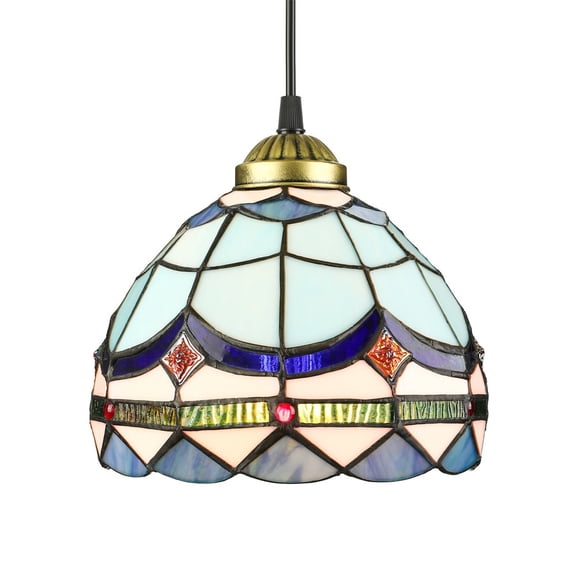 Litfad Tiffany Classic Stained Glass Pendant Lamp Baroque Ceiling Light Fixture Dining Room Kitchen Lighting