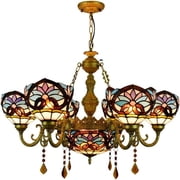 Litfad Victorian Tiffany Style Chandelier Lighting Stained Glass Shade Ceiling Fixture Living Room