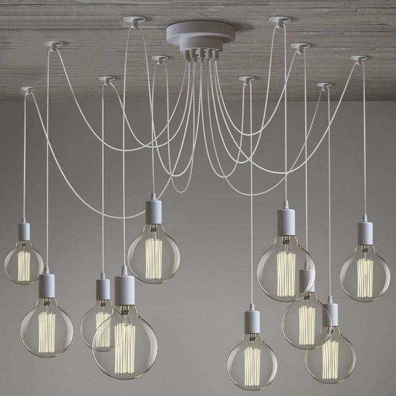 Litfad Vintage Chic Multi Pendant Chandelier Adjustable DIY Ceiling Spider Pendant Lighting in White