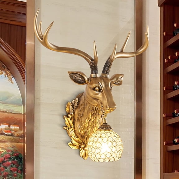 Litfad Vintage Lodge Resin Deer Antler Wall Sconce Lighting Modern Crystal Wall Light Antique Wall Lamp for Living Room