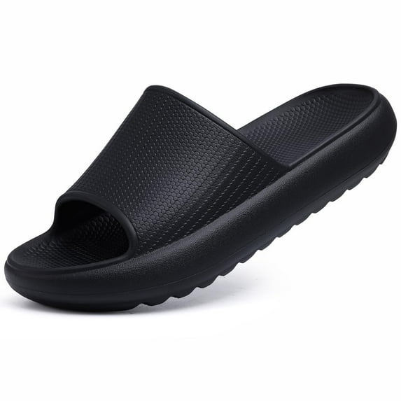 Litfun Cloud Slide Sandals for Women Men Summer Shower Shoes Soft Pillow Slippers Arch Support Beach Slides, Black