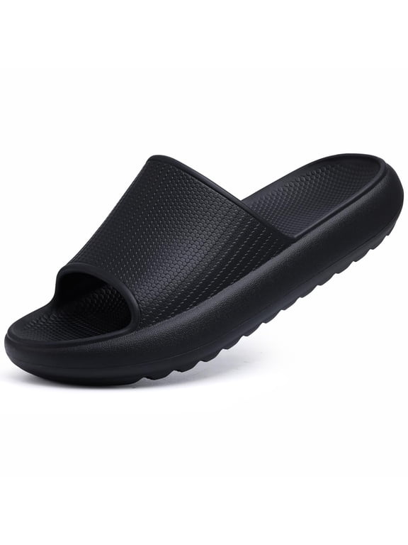 Cloud Slide Sandals for Women Men Summer Shower Shoes Soft Pillow Slippers Arch Support Beach Slides, Black