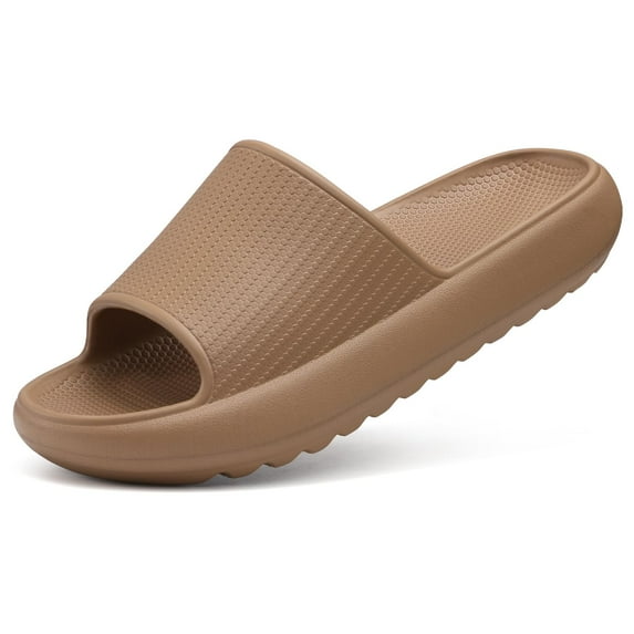 Litfun Cloud Slide Sandals for Women Men Summer Shower Shoes Soft Pillow Slippers Arch Support Beach Slides, Brown