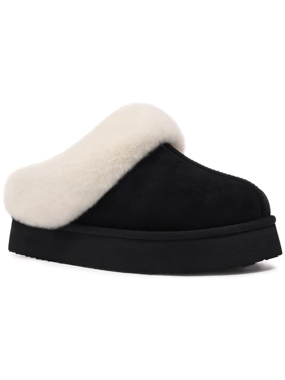 Fuzzy Platform Slippers for Women, Comfy Winter Women Slippers, Memory Foam House Shoes