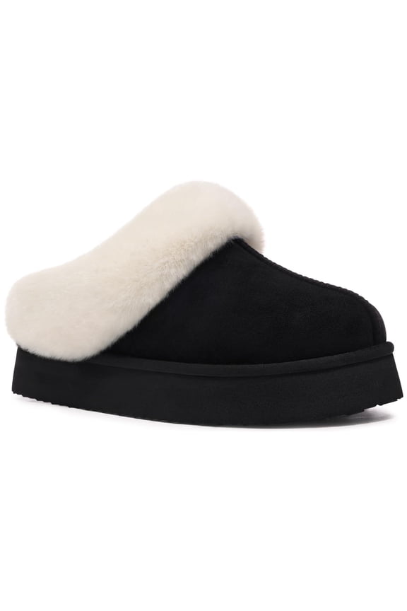 Fuzzy Platform Slippers for Women, Comfy Winter Women Slippers, Memory Foam House Shoes