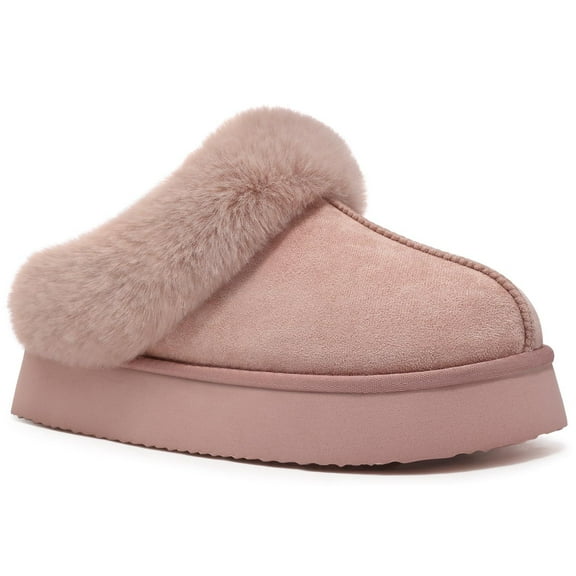 Comwarm Fuzzy Platform Slippers for Women Comfy Winter House Shoes with Memory Foam Indoor Outdoor