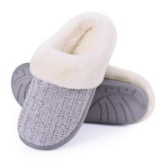 LITFUN Fuzzy Slippers for Women Chenille Knit Fleece Slippers Memory Foam House Shoes, Pink, Size 8-9