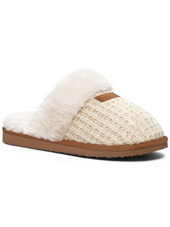Fuzzy Slippers for Women Memory Foam Slippers Winter House Shoes Indoor and Outdoor, Knit Cream White