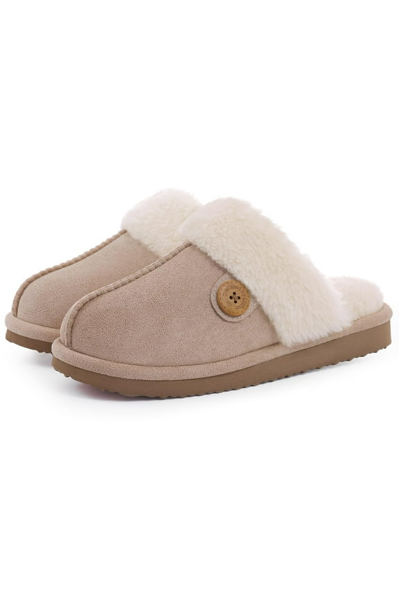 Fuzzy Slippers for Women Memory Foam Winter Warm House Shoes Indoor Outdoor, Apricot, Size 10.5-11