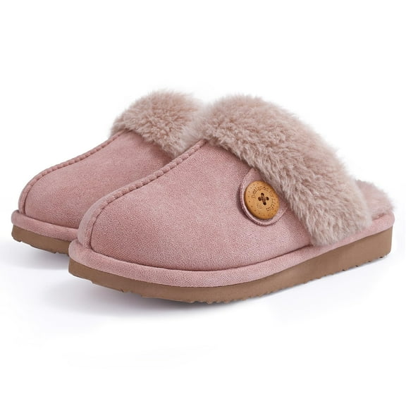 Litfun Fuzzy Slippers for Women Memory Foam Winter Warm House Shoes Indoor Outdoor, Dusty Pink, Size 8-8.5