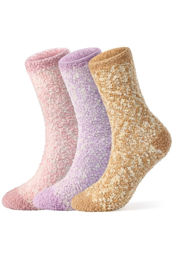 Fuzzy Socks for Women, 3 Pairs Winter Warm Fluffy Socks Cozy Thick Plush Slipper Socks, Size 6-8