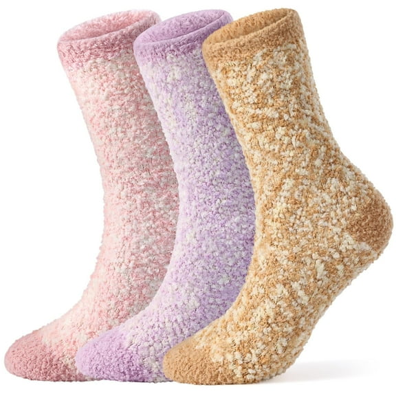 Litfun Fuzzy Socks for Women, 3 Pairs Winter Warm Fluffy Socks Cozy Thick Plush Slipper Socks, Size 6-8