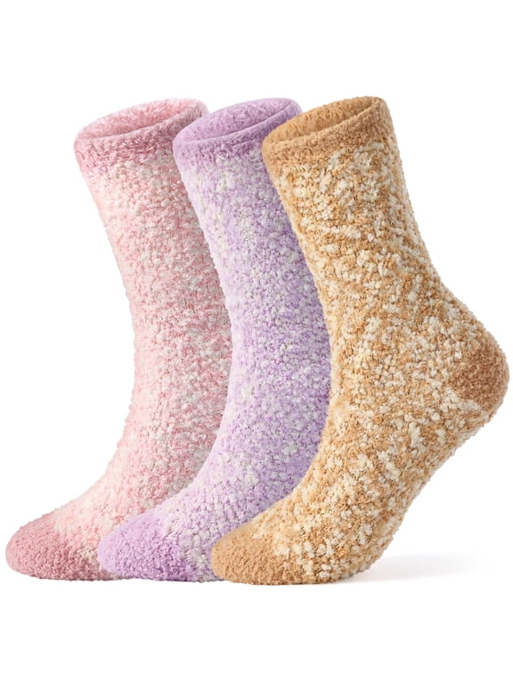 Fuzzy Socks for Women, 3 Pairs Winter Warm Fluffy Socks Cozy Thick Plush Slipper Socks, Size 6-8