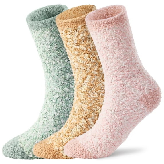 Litfun Fuzzy Socks for Women, 3 Pairs Winter Warm Fluffy Socks Cozy Thick Plush Slipper Socks, Size 6-8