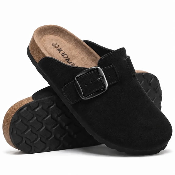 Litfun Suede Cork Footbed Clogs for Women & Men, Arch Support Closed-Toe Potato Shoes, Adjustable Buckle Slip-On Mules