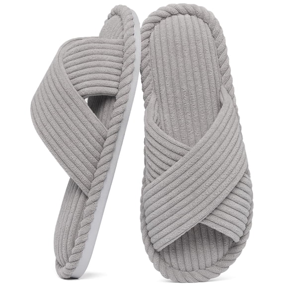 Litfun House Slippers for Women Memory Foam Bedroom Slippers Corduroy Open Toe Slides Shoes, Grey