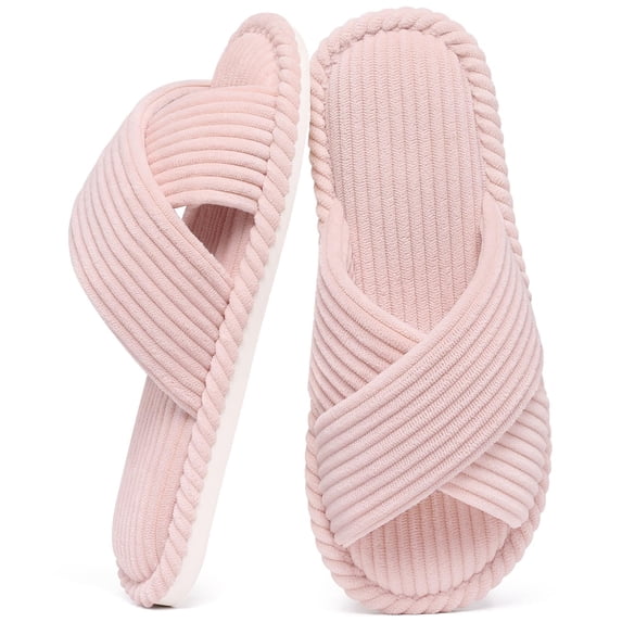 Litfun House Slippers for Women Memory Foam Bedroom Slippers Corduroy Open Toe Slides Shoes, Pink