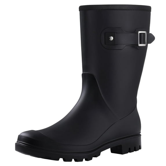 Litfun Mid Calf Rain Boots for Women Waterproof Garden Shoes, Black, Size 6