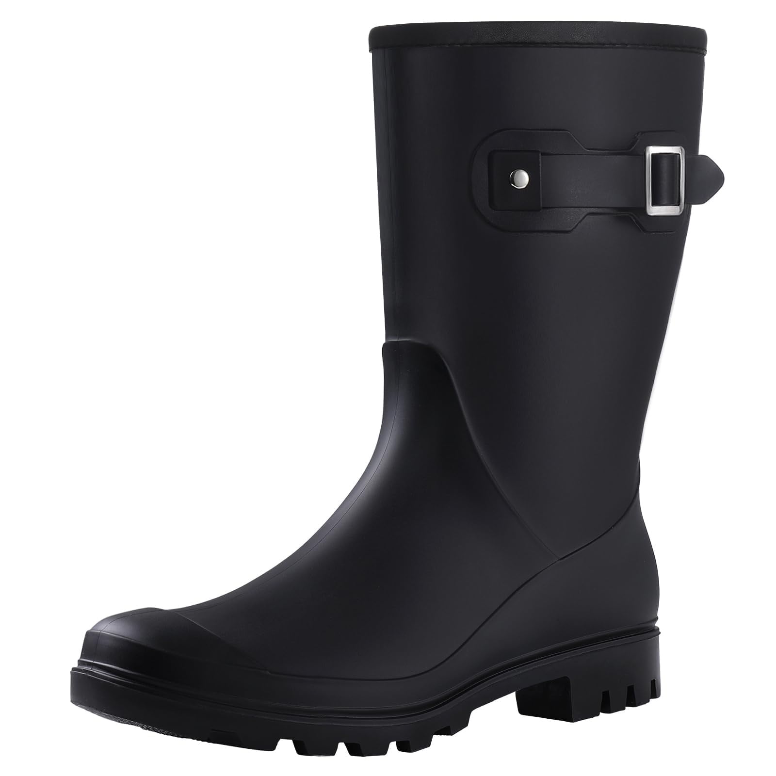 Litfun Mid Calf Rain Boots for Women Waterproof Garden Shoes, Black, Size 7
