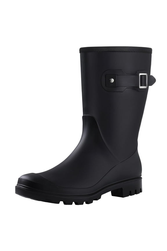 Mid Calf Rain Boots for Women Waterproof Garden Shoes, Black, Size 8