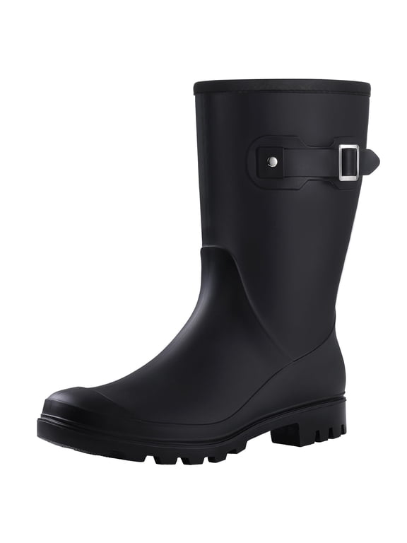 Mid Calf Rain Boots for Women Waterproof Garden Shoes, Black, Size 8