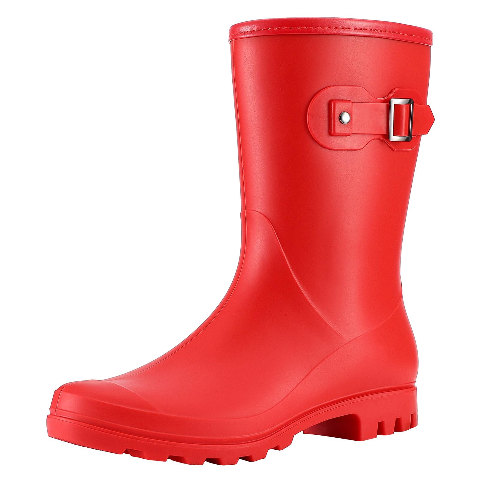 Litfun Mid Calf Rain Boots for Women Waterproof Garden Shoes, Red, Size 6